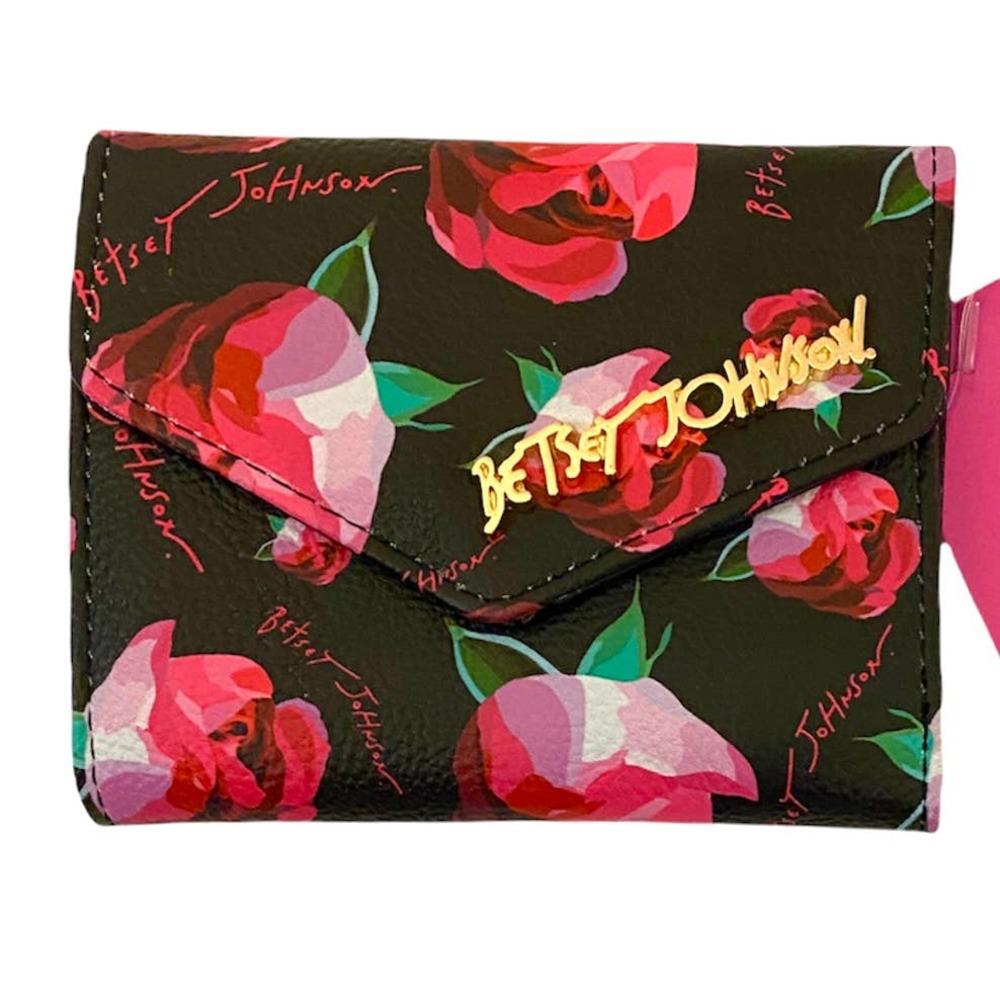 Betsey Johnson Black Floral Flap Wallet
